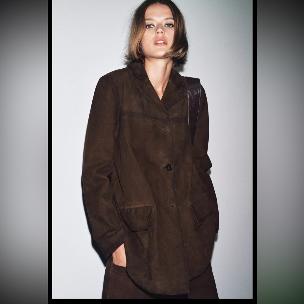 Zara 100% Suede Leather Blazer Jacket